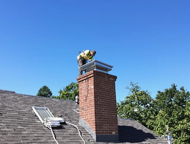 Yucaipa Chimney Sweep technician measuring a chimney cap in Yucaipa, CA