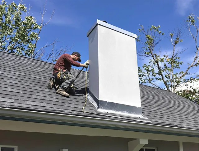 Yucaipa Chimney Sweep team member finishing chimney construction in Yucaipa, CA