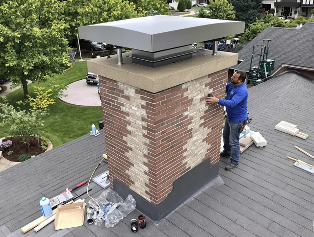 Yucaipa Chimney Sweep team working on a custom chimney remodel in Yucaipa, CA
