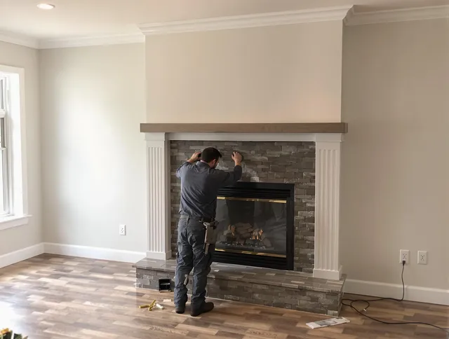 Yucaipa Chimney Sweep finishing a custom fireplace install in Yucaipa, CA